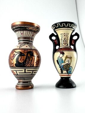 Vintage Miniature Greek Mythology Pottery Vases Bundle - Set of 2 Hand Painted